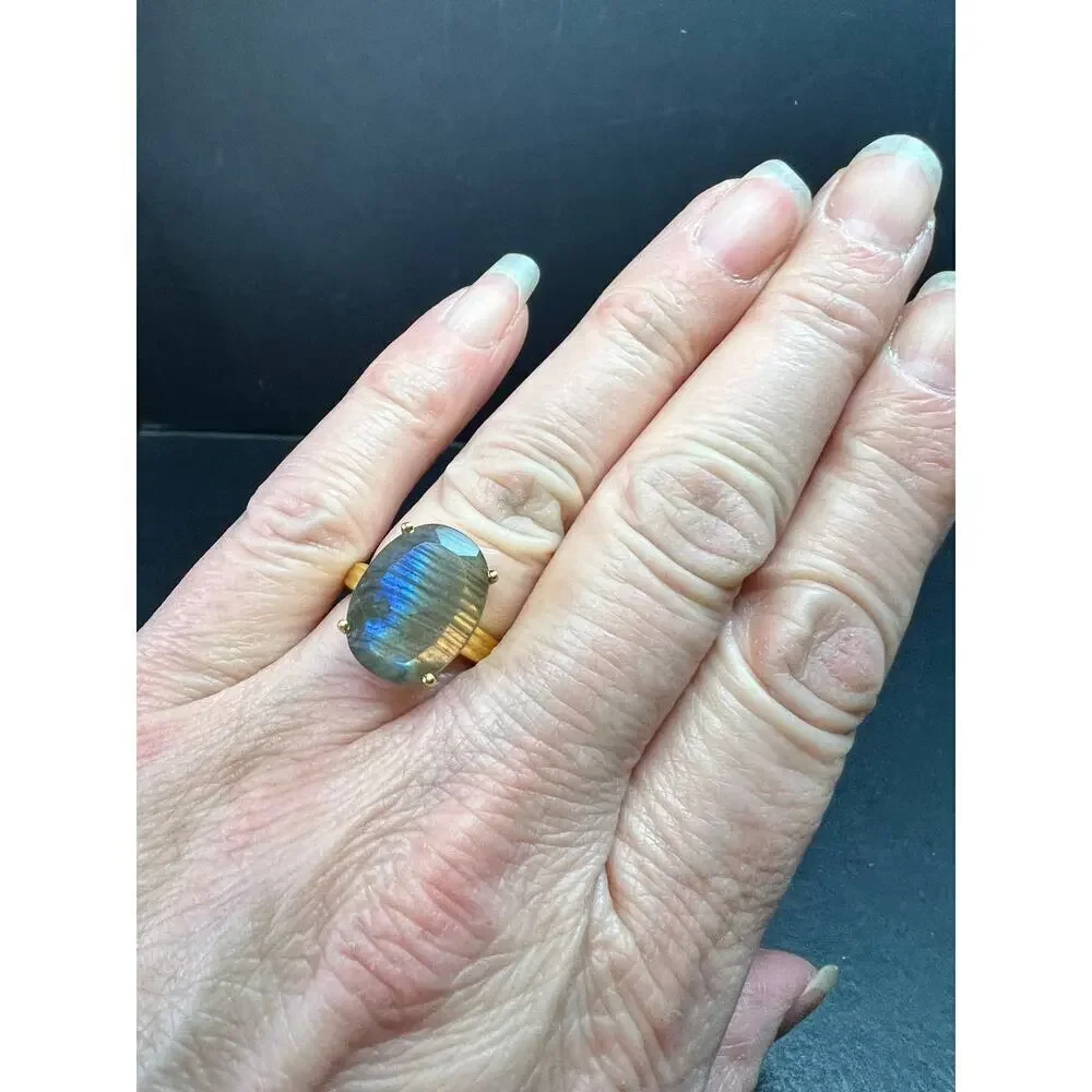 NWT Labradorite Gold Over 925 Sterling Ring Size 7
